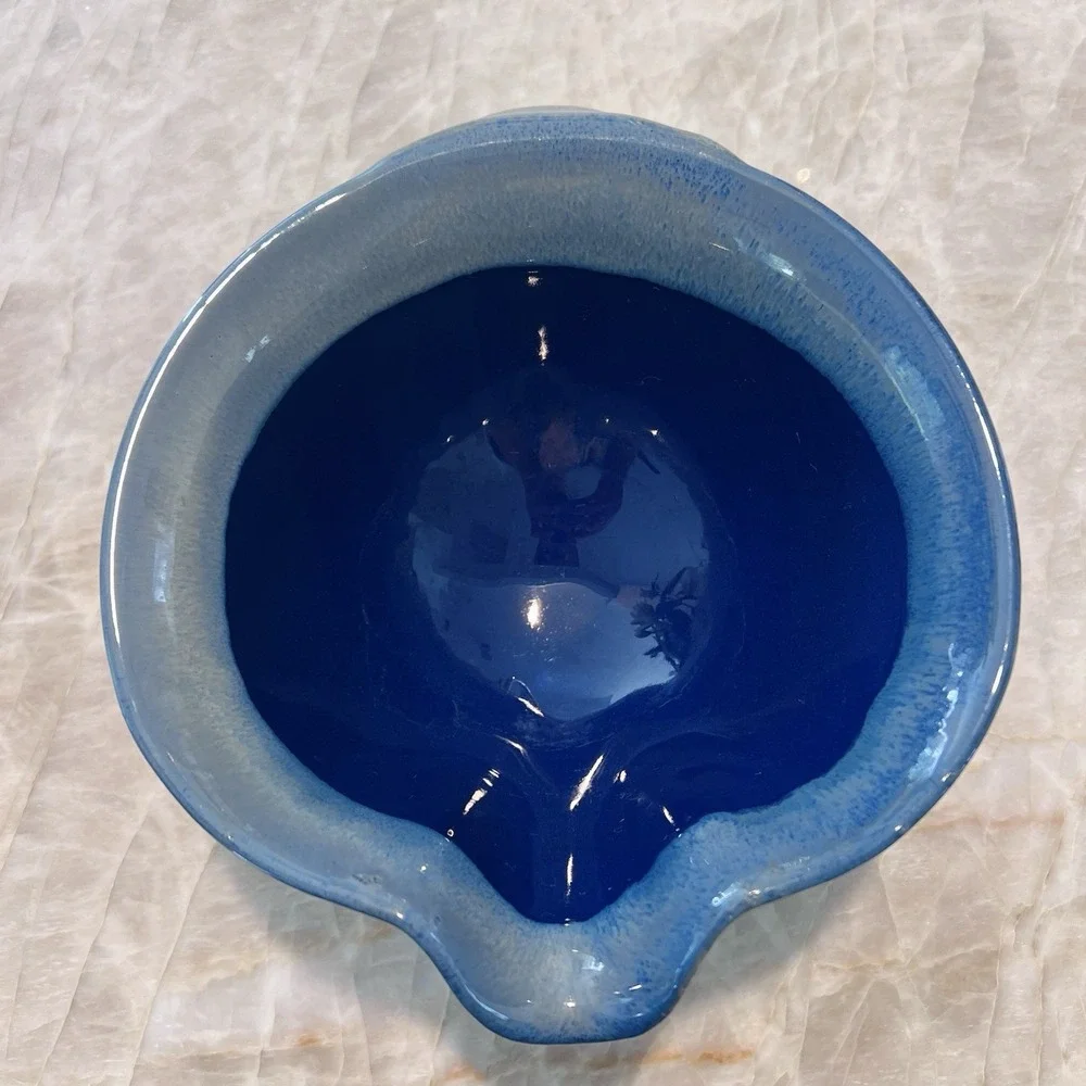 Vintage Tumbleweed Pottery Blue Art Pottery Serving Bowl Ceramic Scalloped Rim